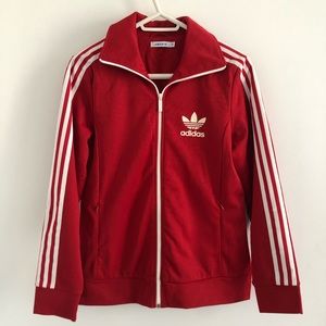 Classic Adidas Red Zip-Up Athletic Sweater